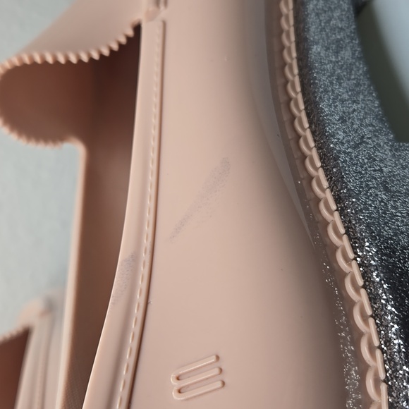 Melissa Blush Silver Glitter Platform Jelly Loafers Size 8 - Picture 10 of 12